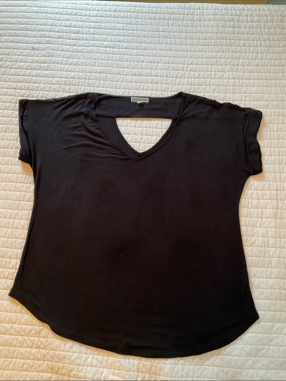 Pleione Black Short Sleeve V-Neck Cutout Tee